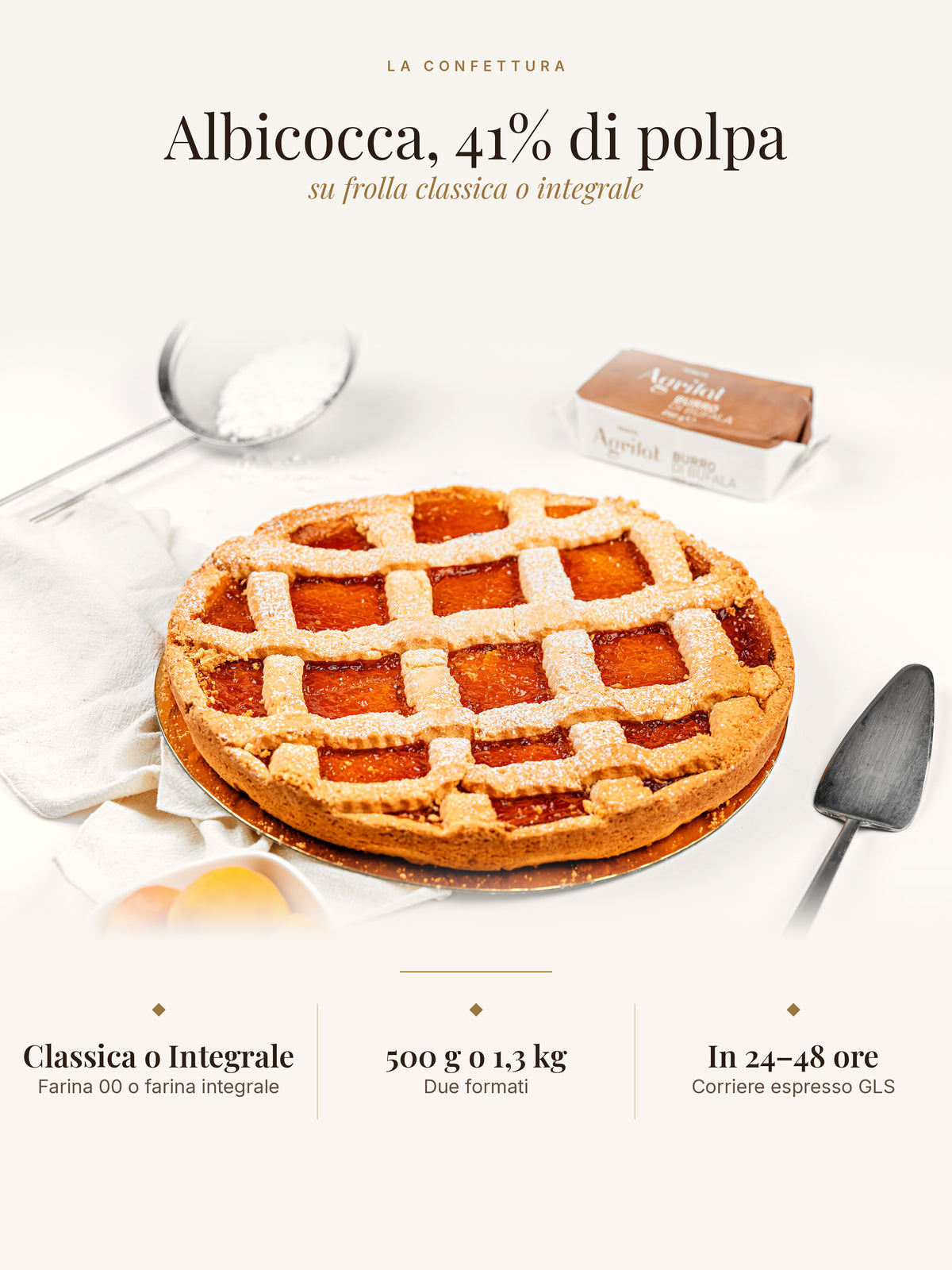 Crostata all'albicocca con burro e latte di bufala Tenuta Agrilat – confettura, impasti e formati