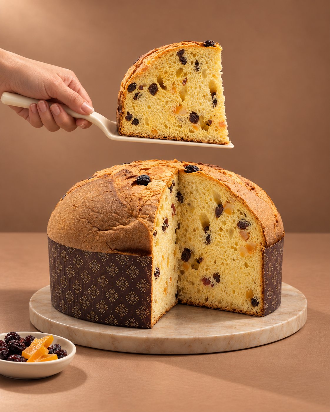 Panettone artigianale classico 3 kg con burro di bufala Tenuta Agrilat - la fetta con gli ingredienti